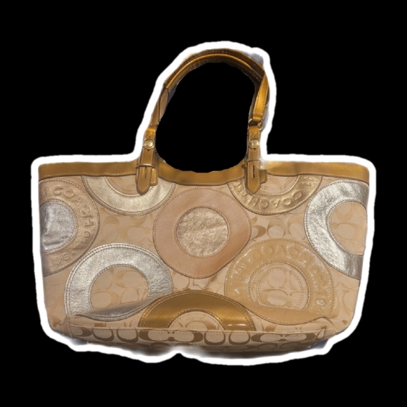 Coach Handbags - coach brown & gold 2000s coach carly patchwork tote bag
